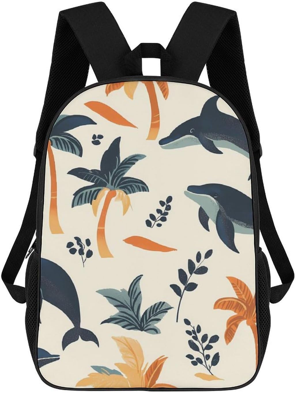 Palms Whales Trees Dolphins Unisex Backpack 17" Casual Daypacks Simple Shoulders Bag for Camping Hiking Travel Gear