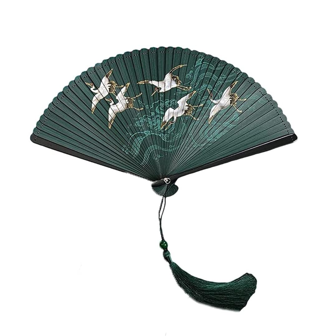 Handheld Fans Folding Hand Fan Chinese Fan Hand Held Folding Fans With A Fabric Sleeve Women's Craft Crane Folding Fan Gift Craft Tassels Folding Fan Decorative Fans Folding Fans Hand Fans ( Color : C