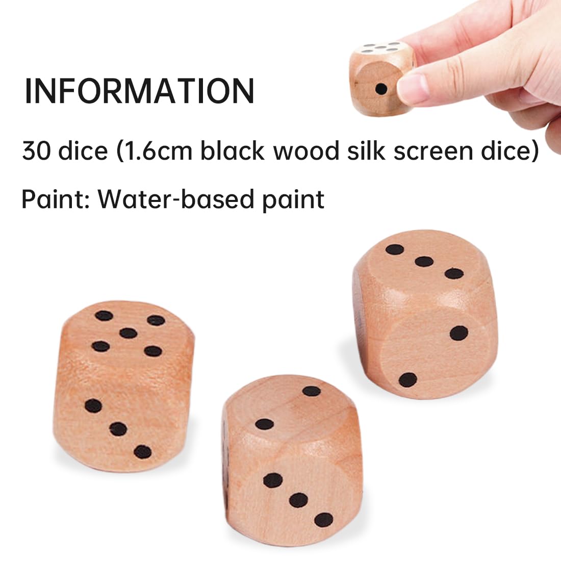 30 Pezzi Dadi in Legno Naturale, 6 Lati, Accessori per Giochi da Tavolo e di Carte