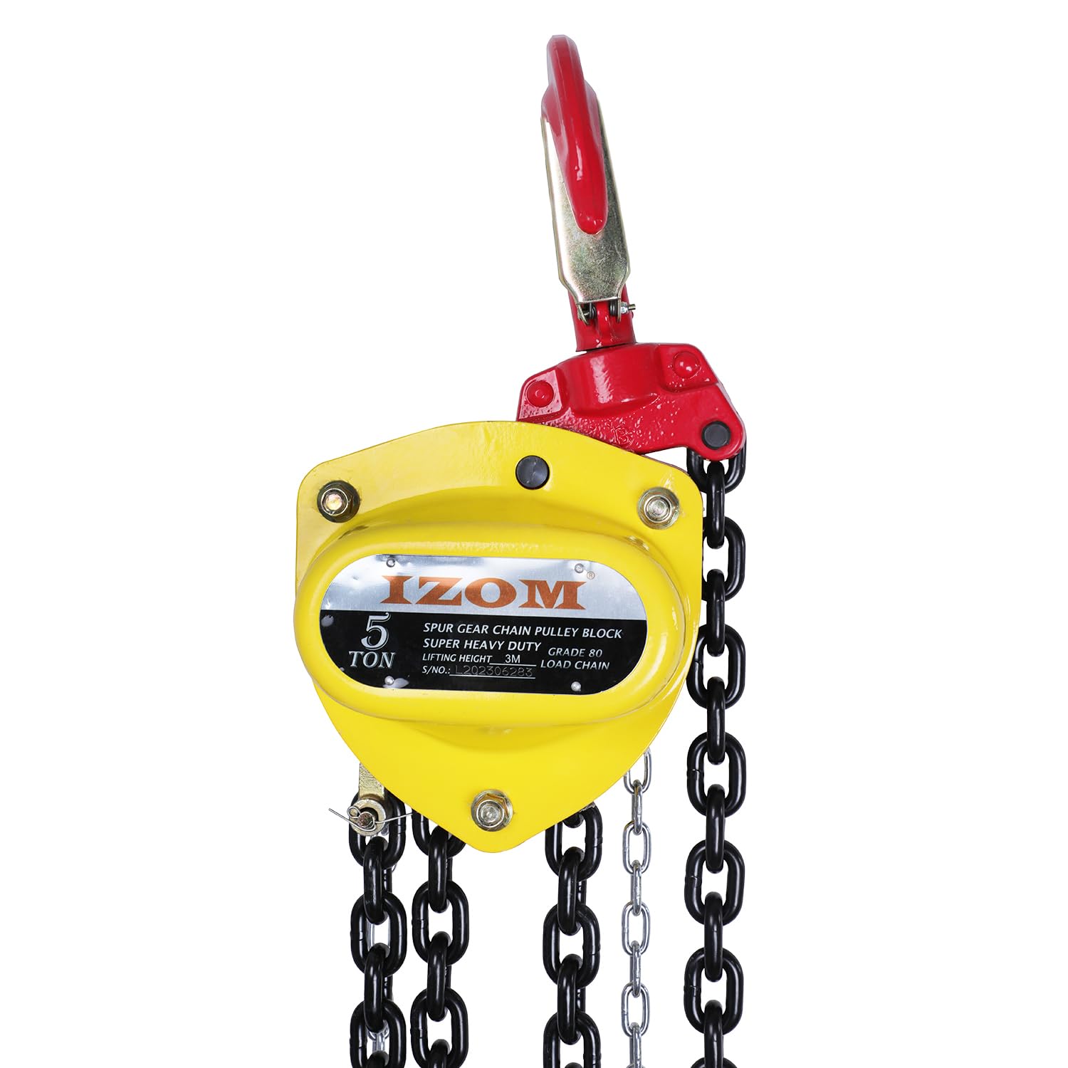 IZOM Hand Chain Pulley Block 5 Ton Heavy Duty Hand Hoist Manual 3 meter Lifting, 80 Grade Load Chain Pulley Steel Construction for Lifting Good in Transport, Warehouse, Workshop Garages
