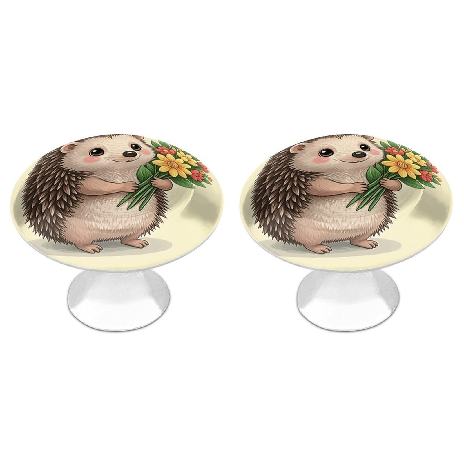 Fodpand White 2 Pack Cabinet Knobs 1.1 Inch Single Hole Drawer Pulls Handles Decorative Hedgehog Furniture Knobs For Dresser Kitchen Bathroom Cupboard Wardrobe Vanity Closet Door Hardware