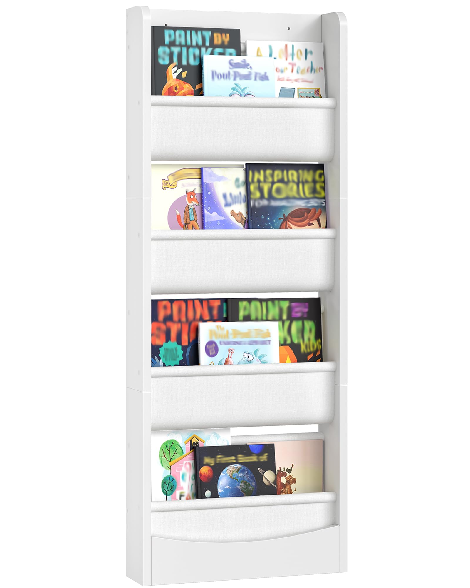 CHOEZON Librería Infantil de Pared, Estantería Libros de Tela de 4 Niveles, Biblioteca Compacta, para Habitación Infantil, Aula, detrás de Puertas, para Libros y Juguetes, Blanco DMCW40WB