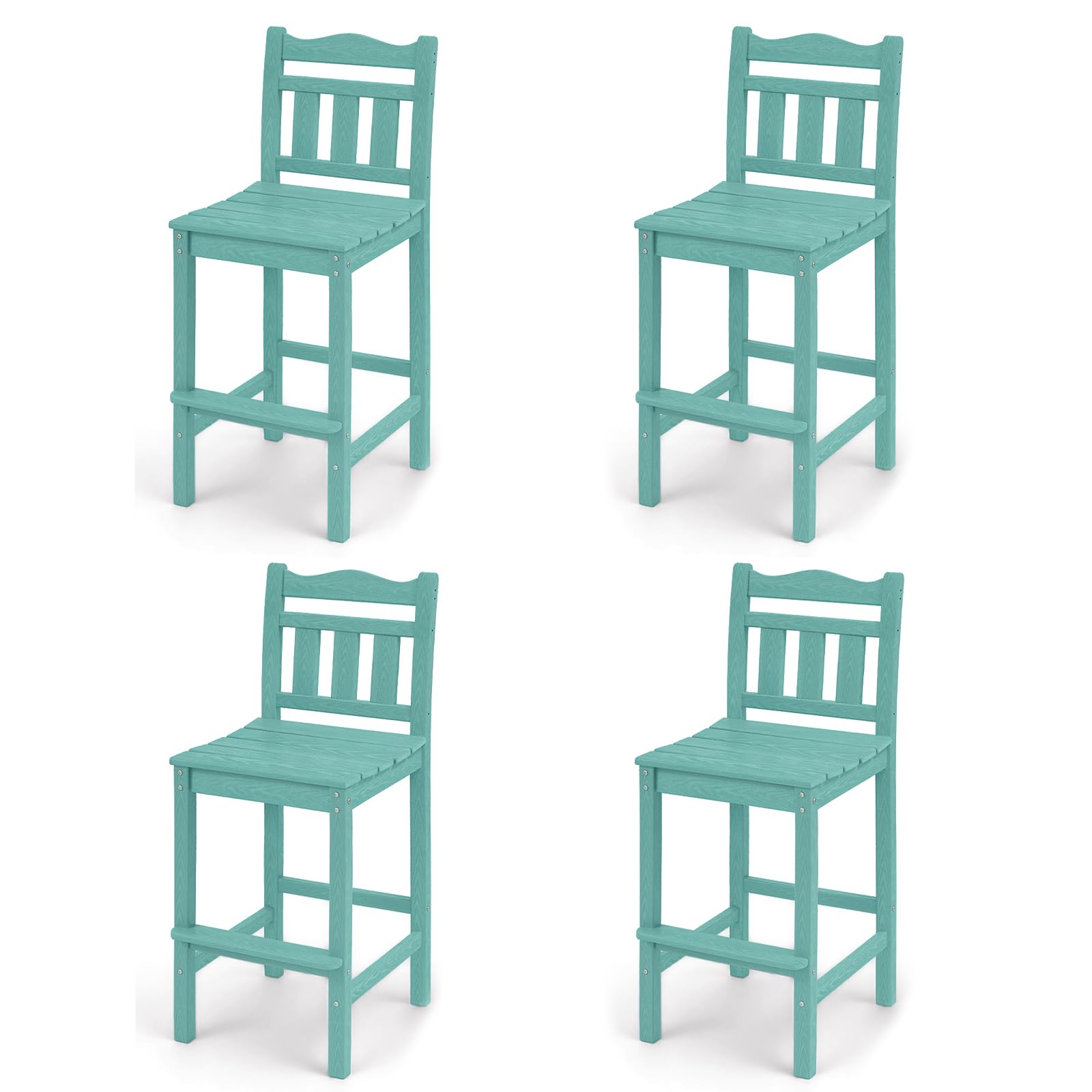 Outdoor Bar Stools Set of 4, HDPE Adirondack Bar Chairs