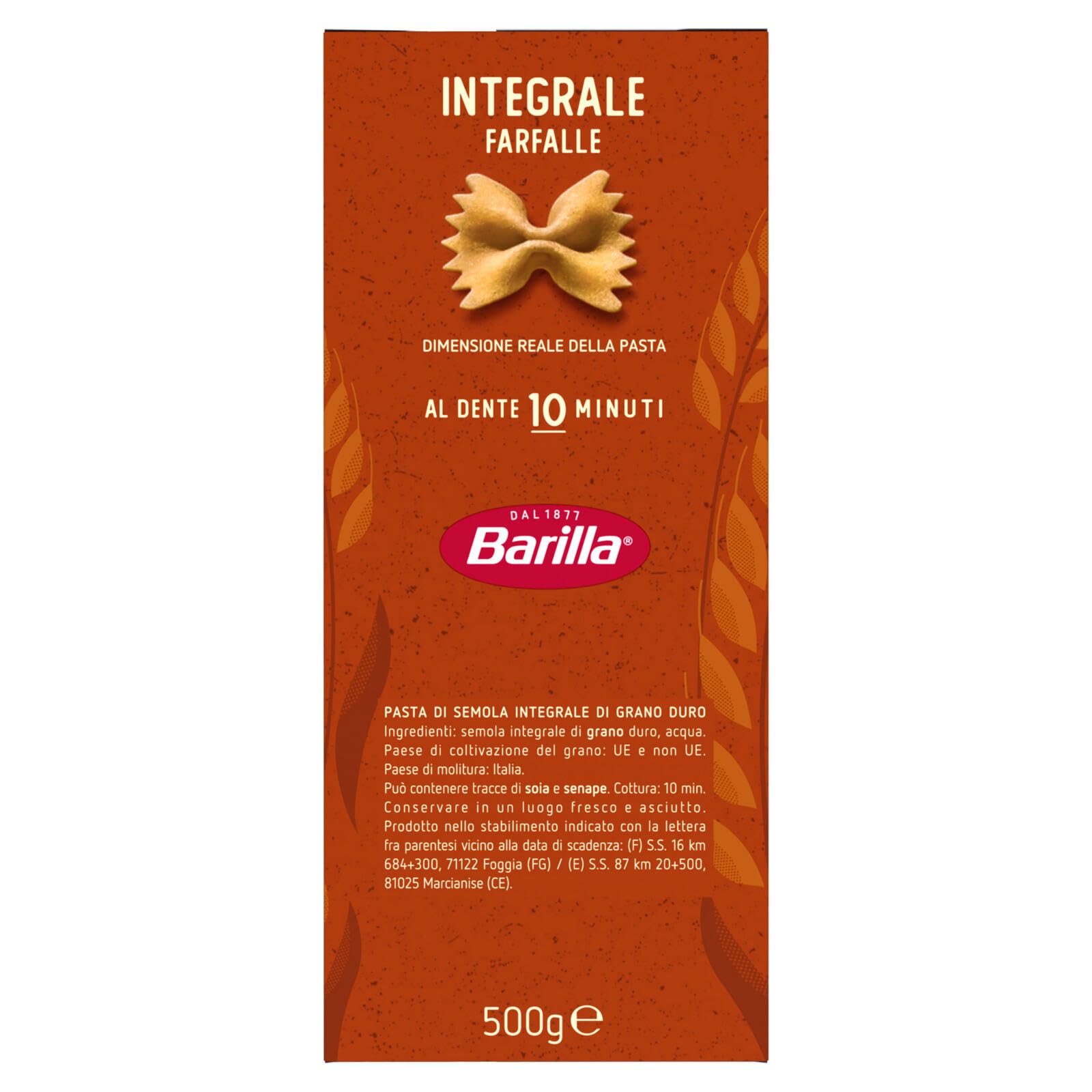 Italian Gourmet Farfalle integrale pasta italiana 30 x 500g Vollkorn vegan | Ricca di fibre, aus Hartweizen, Schmetterlingsform, kochfest in circa 10, Gesamtnettogewicht 15 kg + Kostenlos Polpa 400g