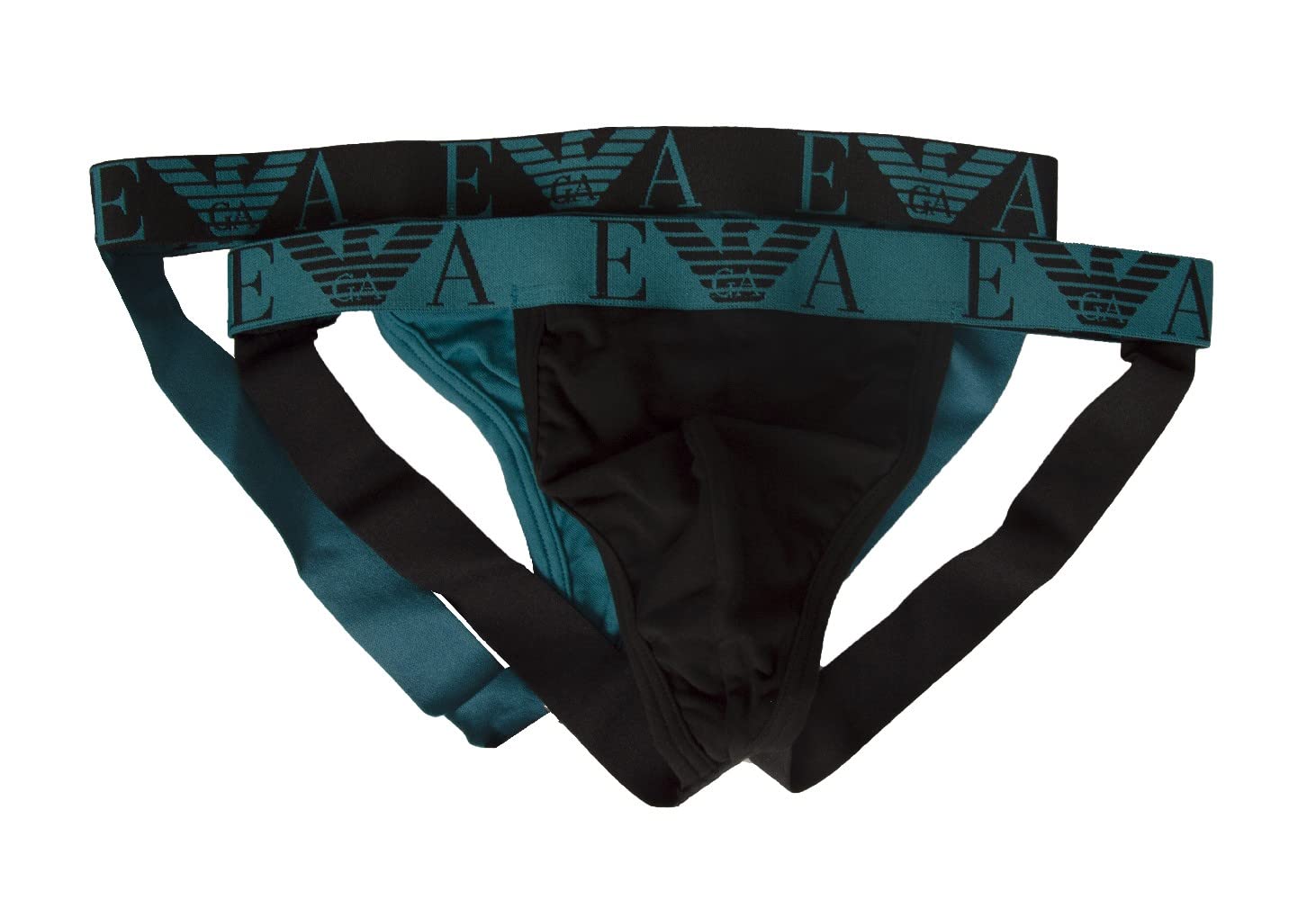 Emporio Armani Jockstrap Jockstrap Pack de 2 Piezas Calzoncillos Hombre elásticos artículo Interior 111932 2F715 Jockstrap, 22332 Topaz - Black/Topazio - Nero, XL
