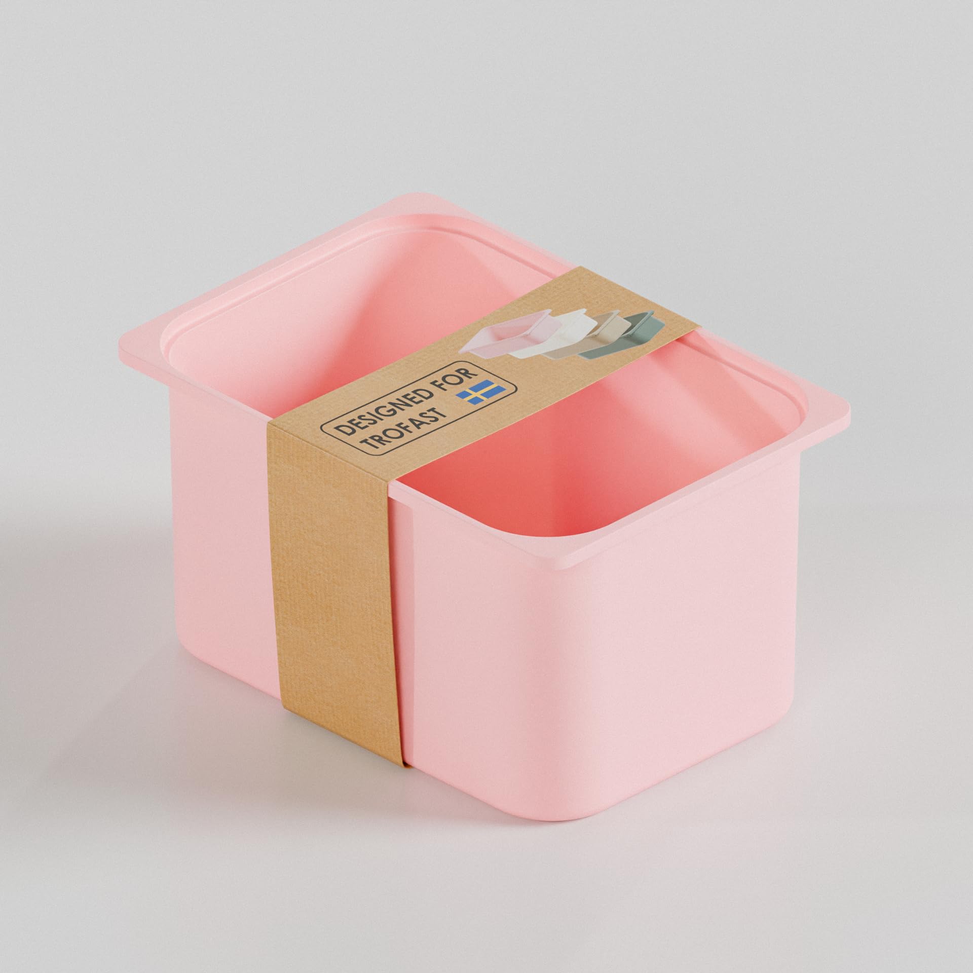 TRÖVI Box Groß 42 x 30 x 23 cm für Trofast Regale, hohe Kiste aus Kunststoff, Weiß, Beige, Rosa & Grün, tiefe Aufbewahrungsbox aus Kunststoff für Kinderzimmer Spielzeug und Haushalt (Rosa)