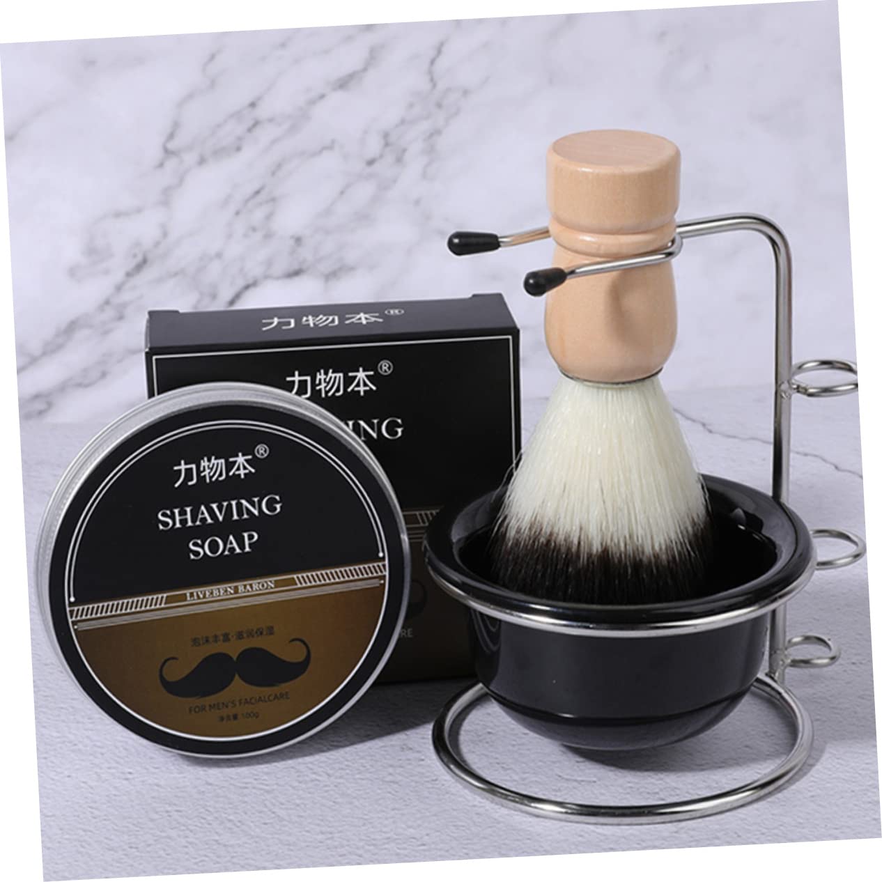 FRCOLOR 3 Sets Shaving Kit Brush Holder Shaving Soap Bowl for Men Desktop Metal Present Set