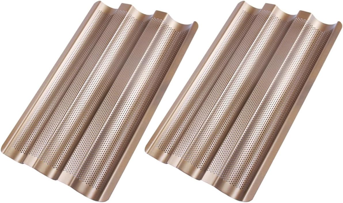 2pcs Carbon Steel Bread Baking Mold Set, Non-stick 3-slot French Bread Pan, Small Size Bakeware for Home Kitchen and Cake Baking