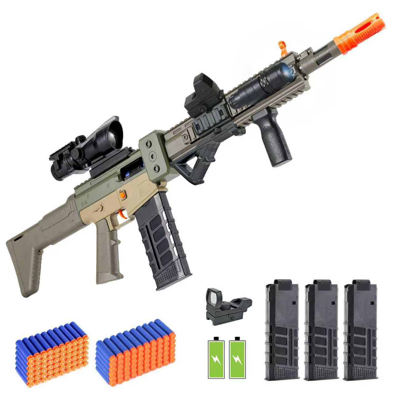 Realistic Toy Gun for Nerf Guns Darts, Foam Blaster - with Scope 120 Soft Bullets 3 Magazines, Semi-Auto Sniper Rifle Electric Machine Guns for Boys 6-12 Age for Kids and Adults