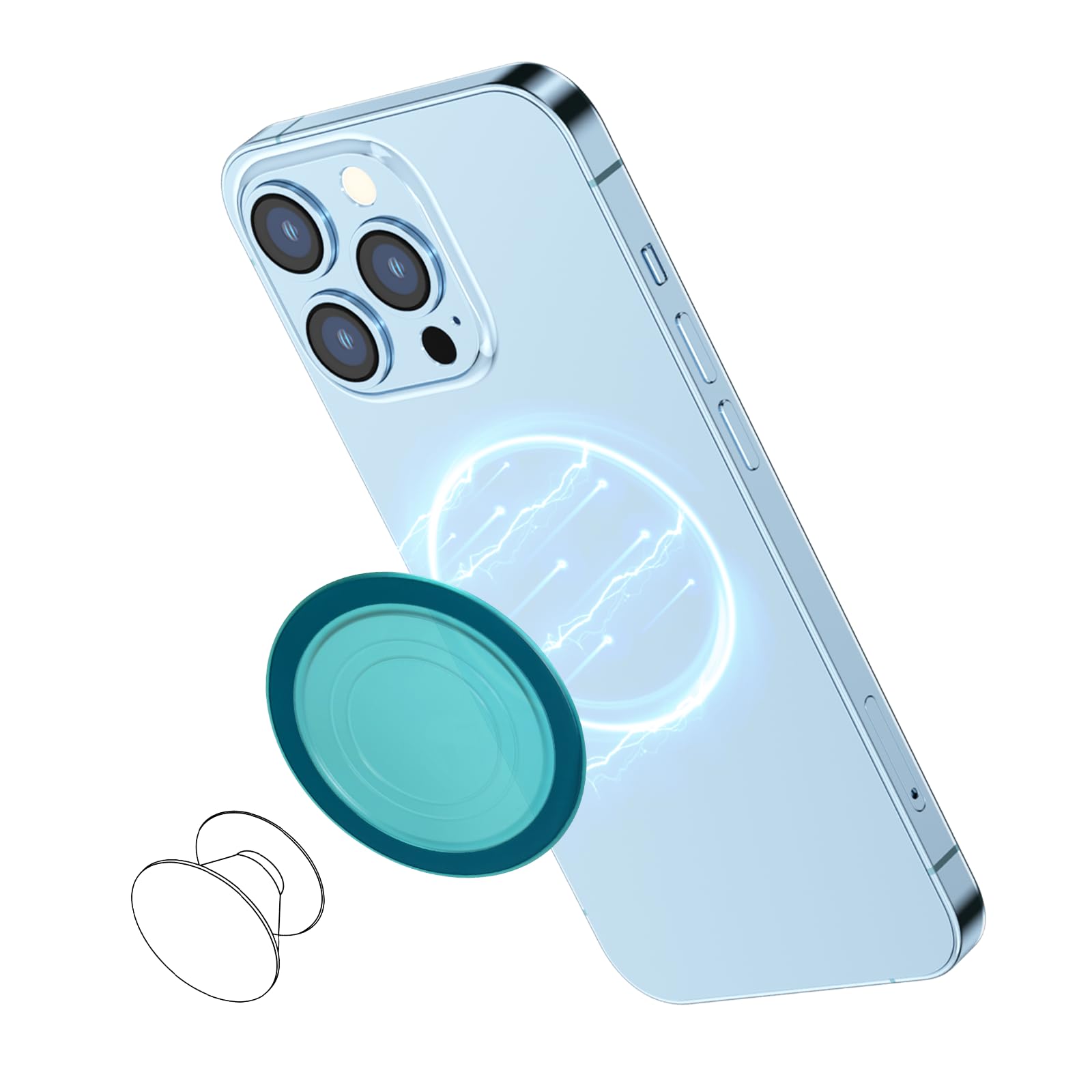 AUROX Compatible with MagSafe Base for iPhone 16/15/14/13/12 Magnetic Base Plate【Base Only】 Intended for Pop Socket Grip and Phone Ring Holder【Removable for Wireless Charging】(Translucent Mint)