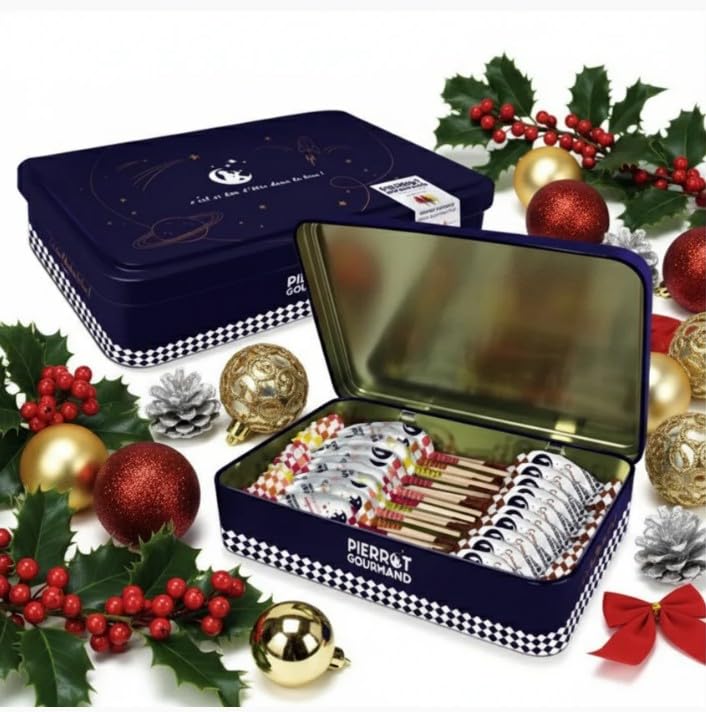 Pierrot Gourmand Decorative Tin of Assorted Fruit & Salted Caramel Lollipops, 9.24 oz, 20 Count