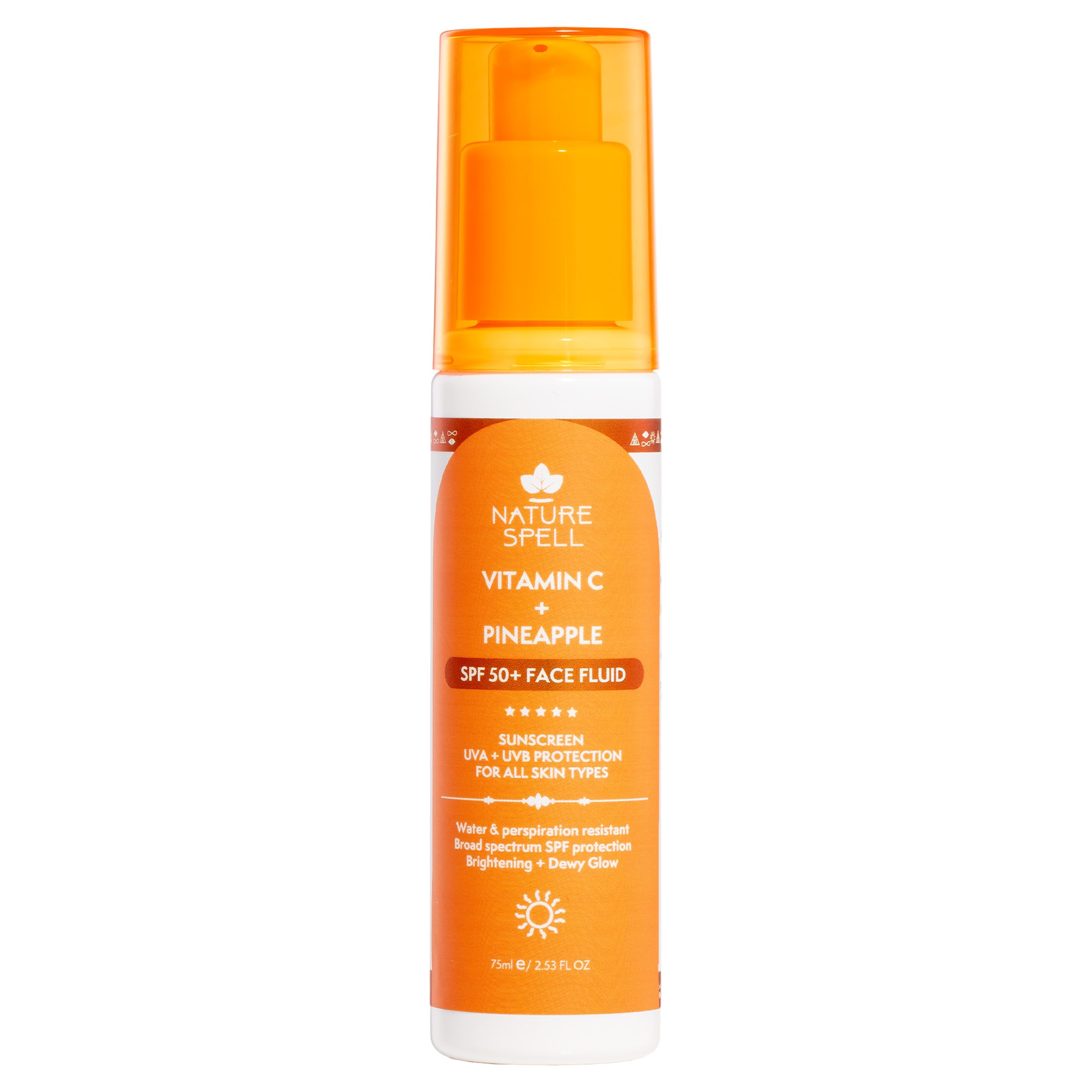 Vitamin C & SPF 50 Fluid Suncream, Brightens Skin & Protects from the Sun, Infused with Pineapple, Vegan, 75ml