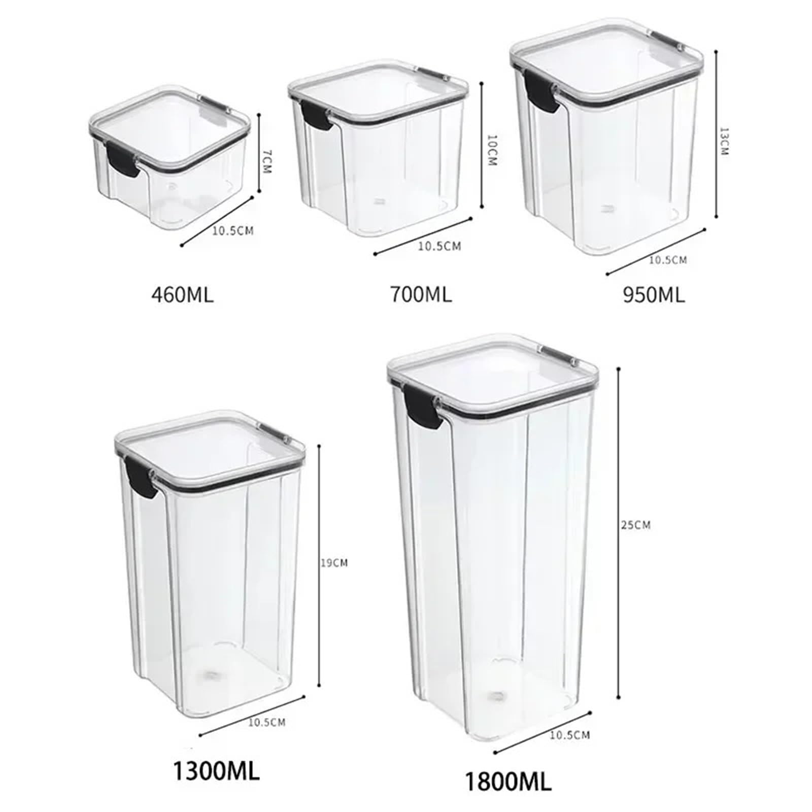 tarros cristal Caja de plástico apilable y sellada for almacenar alimentos, 460 a 1800 ml, for cocina, con tanque multigrano, for frutos secos, té más(460x4 700x2 13001800)