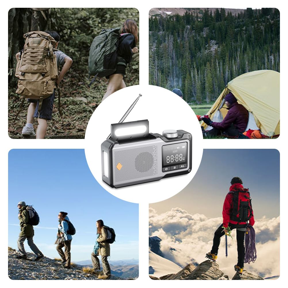10000 mAh ręczne radio awaryjne AM/FM/WB Weather Radio solarne (kolor szary)