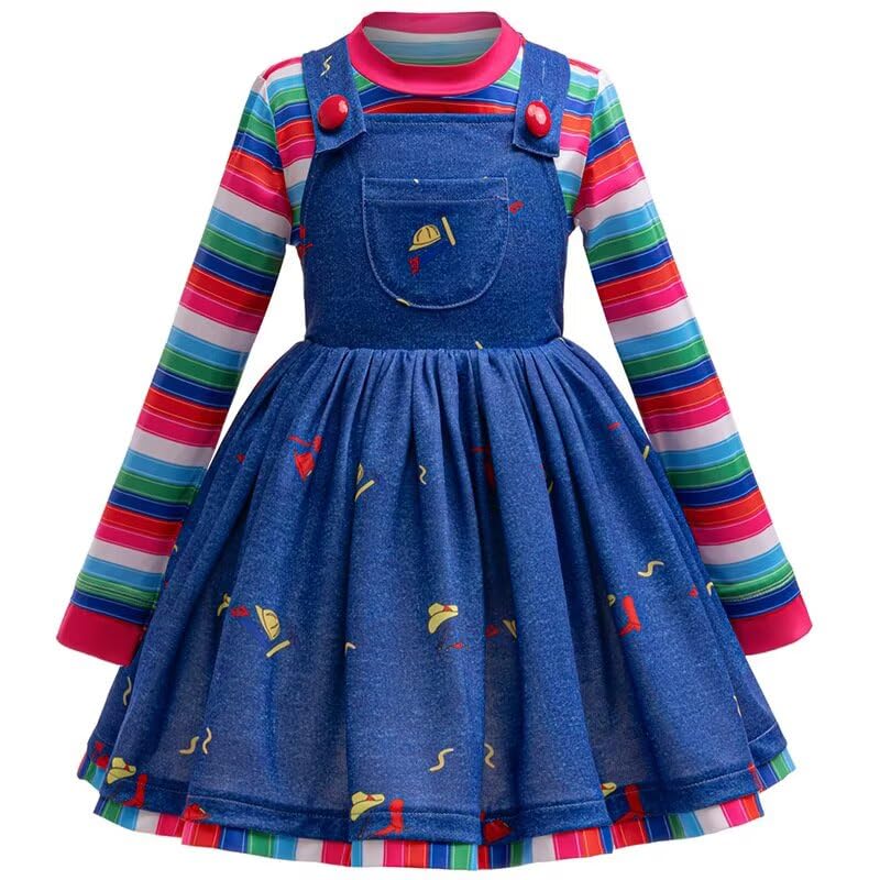 Disfraz completo vestido azul de mezclilla para niñas miniatura 2