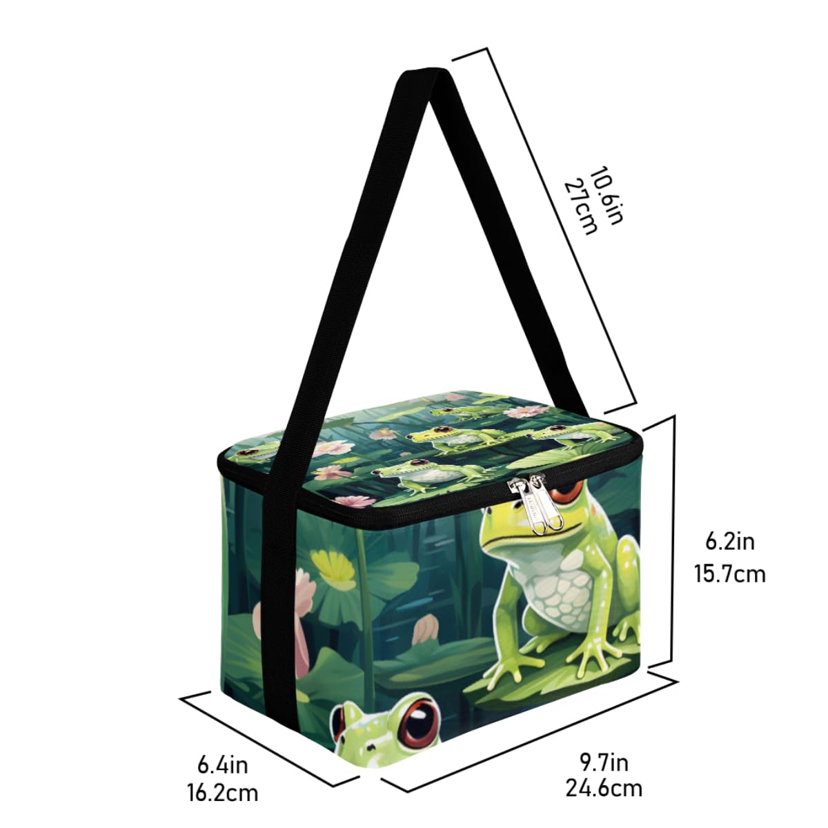 Lunch Bags for Women Men 9 Cans,Pond Green Frogs Hot & Cold Food Delivery Bag Insulated Grocery Bag Insulated Lunch Box Lotus Cooler Bag for Office Work Picnic Beach