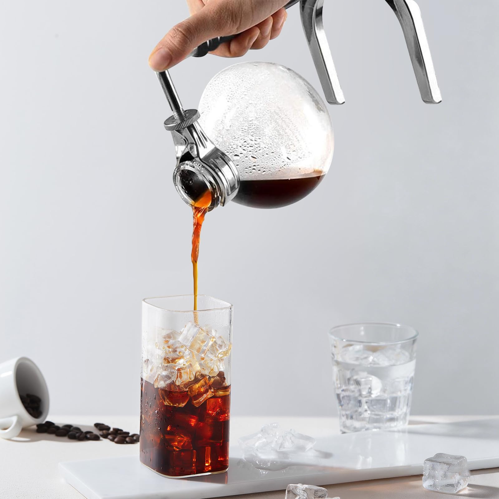 LIROPAU Machine à café siphon, cafetière sous vide, siphon à café japonais, 5 tasses, 600 ml, résistant à la chaleur, avec base de filtre anti-goutte, outils d'extraction pour café infusé à la main