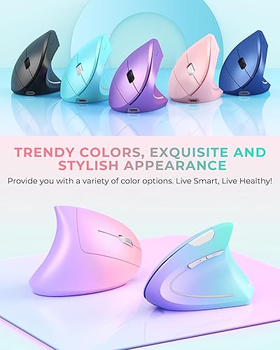 Miniatura 2 de Lekvey Ratón ergonómico, Ratón inalámbrico vertical, Ratones de túnel carpiano óptico recargable 2.4G con receptor USB 100012001600 DPI, 6 botones,