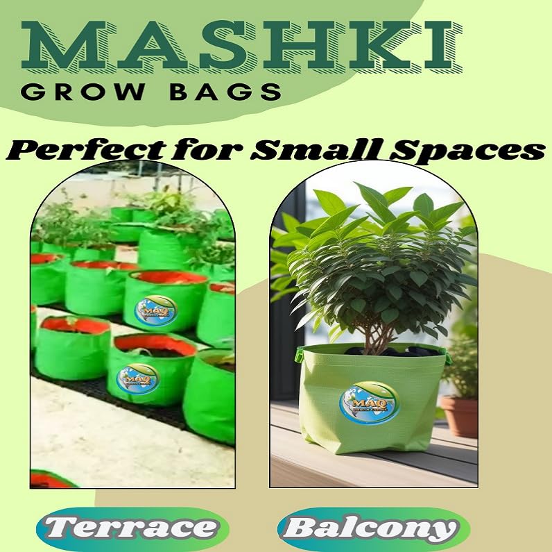 Image of MASHKI HDPE Grow Bags for Home, Terrace & Balcony Gardening - Big Size Vegetable Plant Grow Bags (15x15, 18 inchx18 inch & 24 inchx24 inch - Heavy Duty, UV Stabilized) (5, 15x15 Inches)