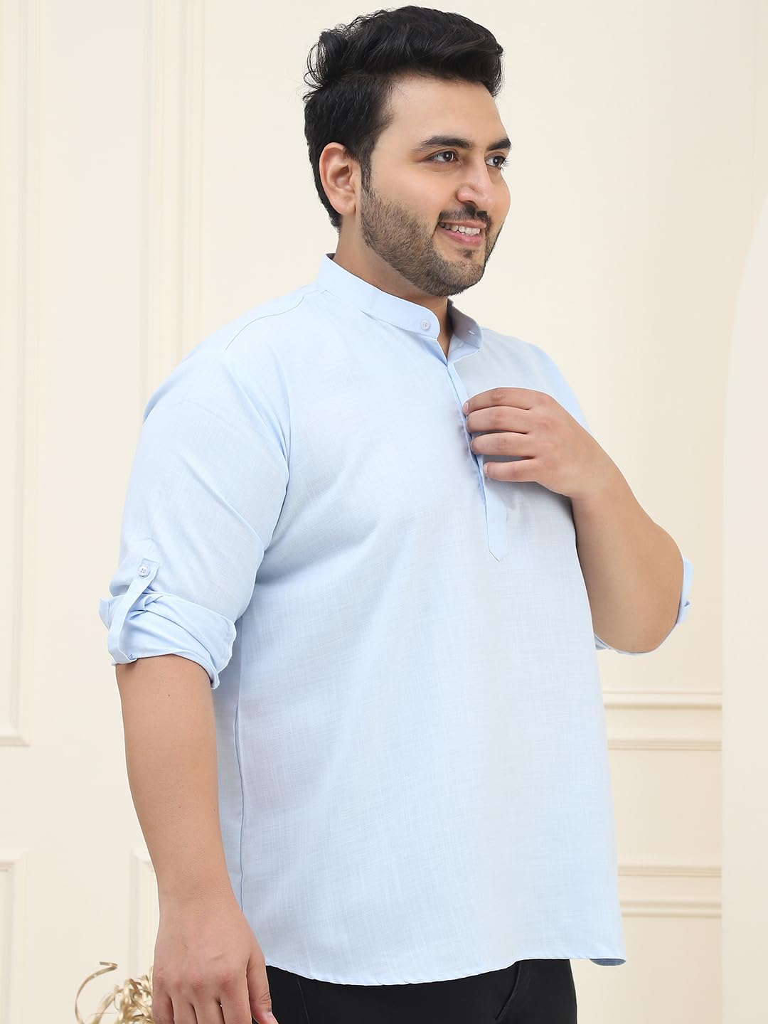 Sojanya Plus(Since 1958), Men's Cotton Blue Short Kurta