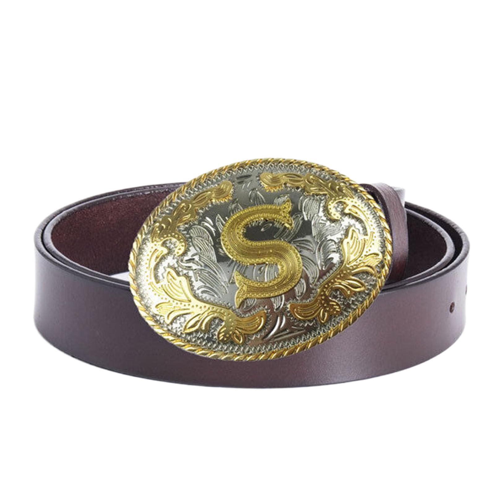 BDAYEK Men's Belt Men'S Belt Western Cowboy Genuine Leather With Alphabetical Buckle Brown(S Brown,110Cm/43.3'')