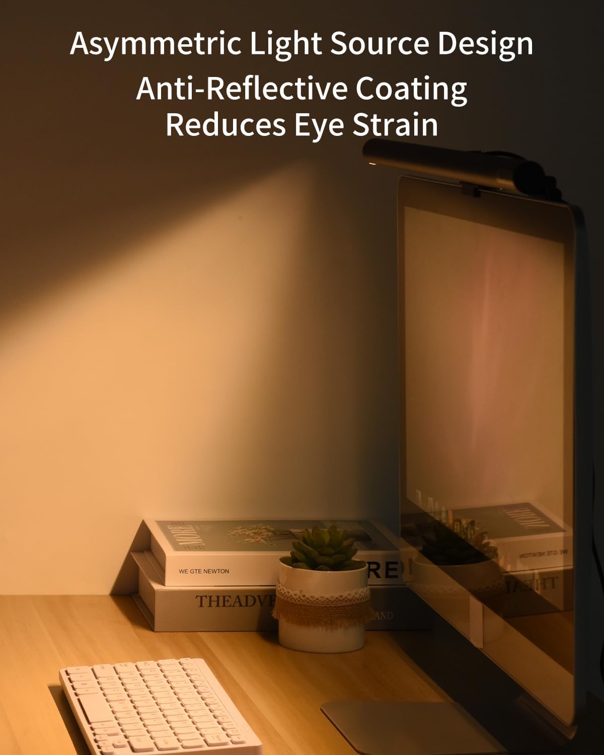 ELUTENG Screen Clip Light with Double-Sided Adhesive Pad 50CM Design Asymmetric Light Source Touch Control Dimmable Color Sedentary Reminder Eye-Caring Desk Lamp for Home Office Study