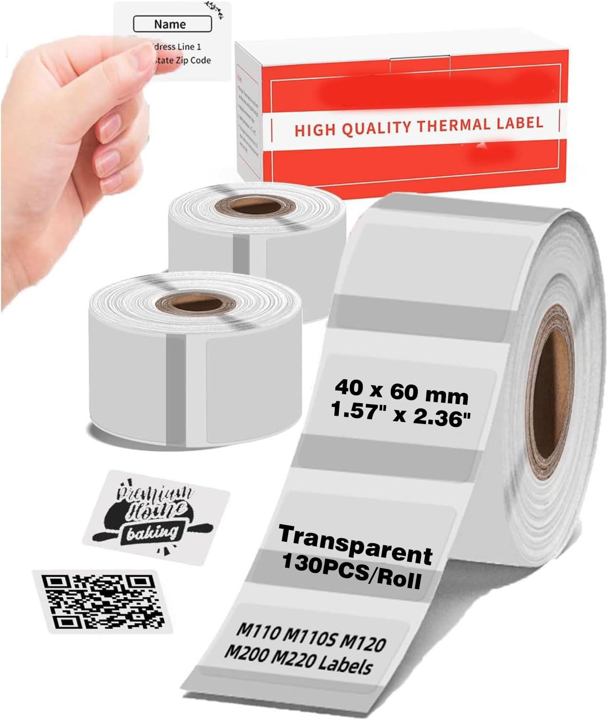 Memoking M200 Labels - Transparent 40x60MM, 1.57x2.36, 3 Rolls Compatible with M110, M220, M221 Printers