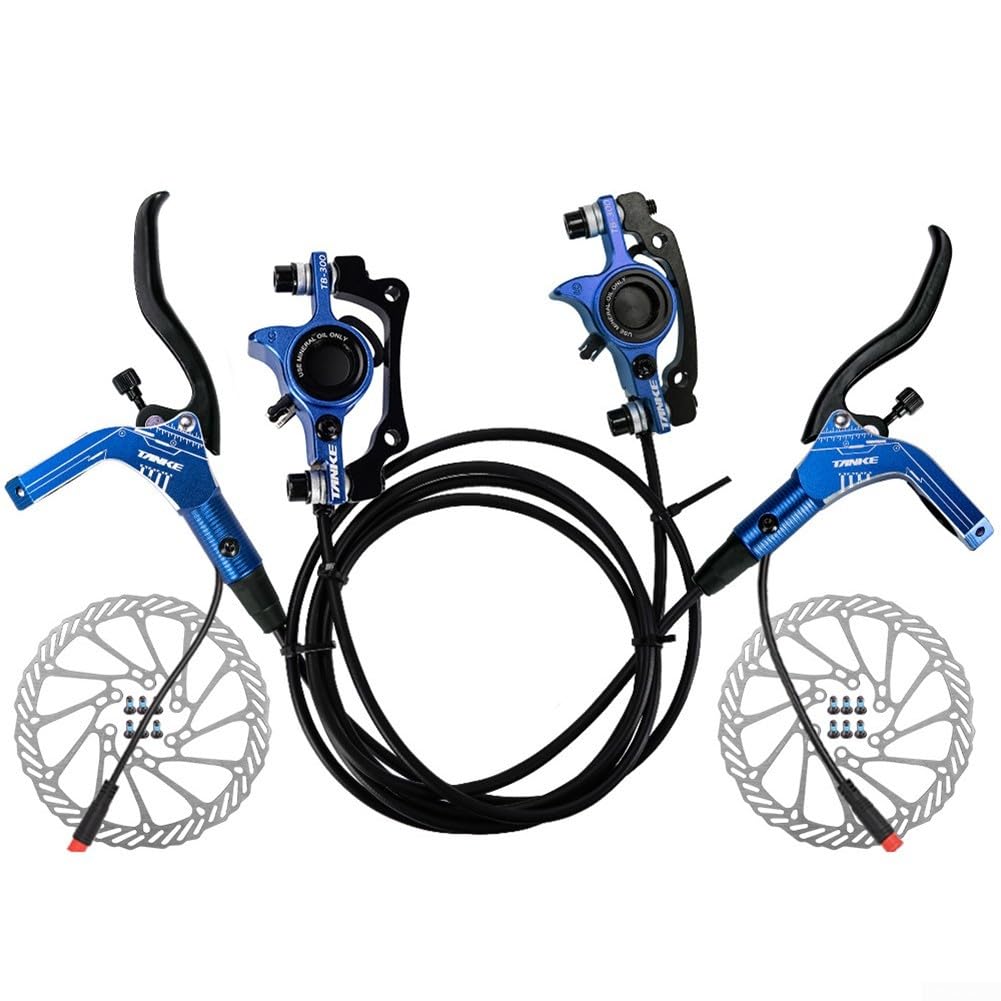Hydraulic Disc Brake Set for Electric Bicycle, TANKE eBike Power Cut-Off Brake Lever for Rotor, Left Rear Right Front Pair Disc Brake for E-Bike Conversion(Blue)