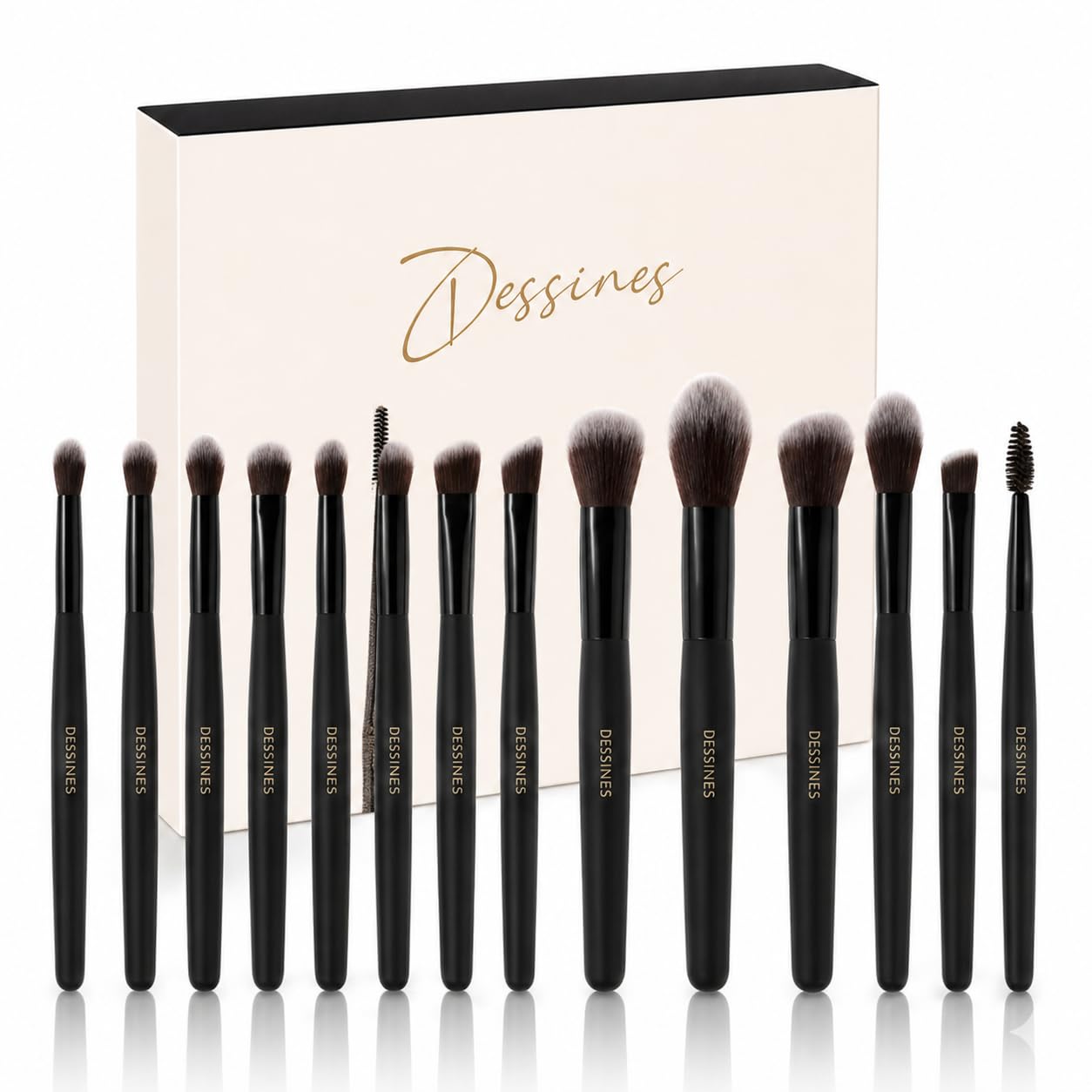 Set di 14 pennelli da trucco, pennelli da trucco, pennelli per cosmetici, pennelli vegani con scatola di controllo (nero)