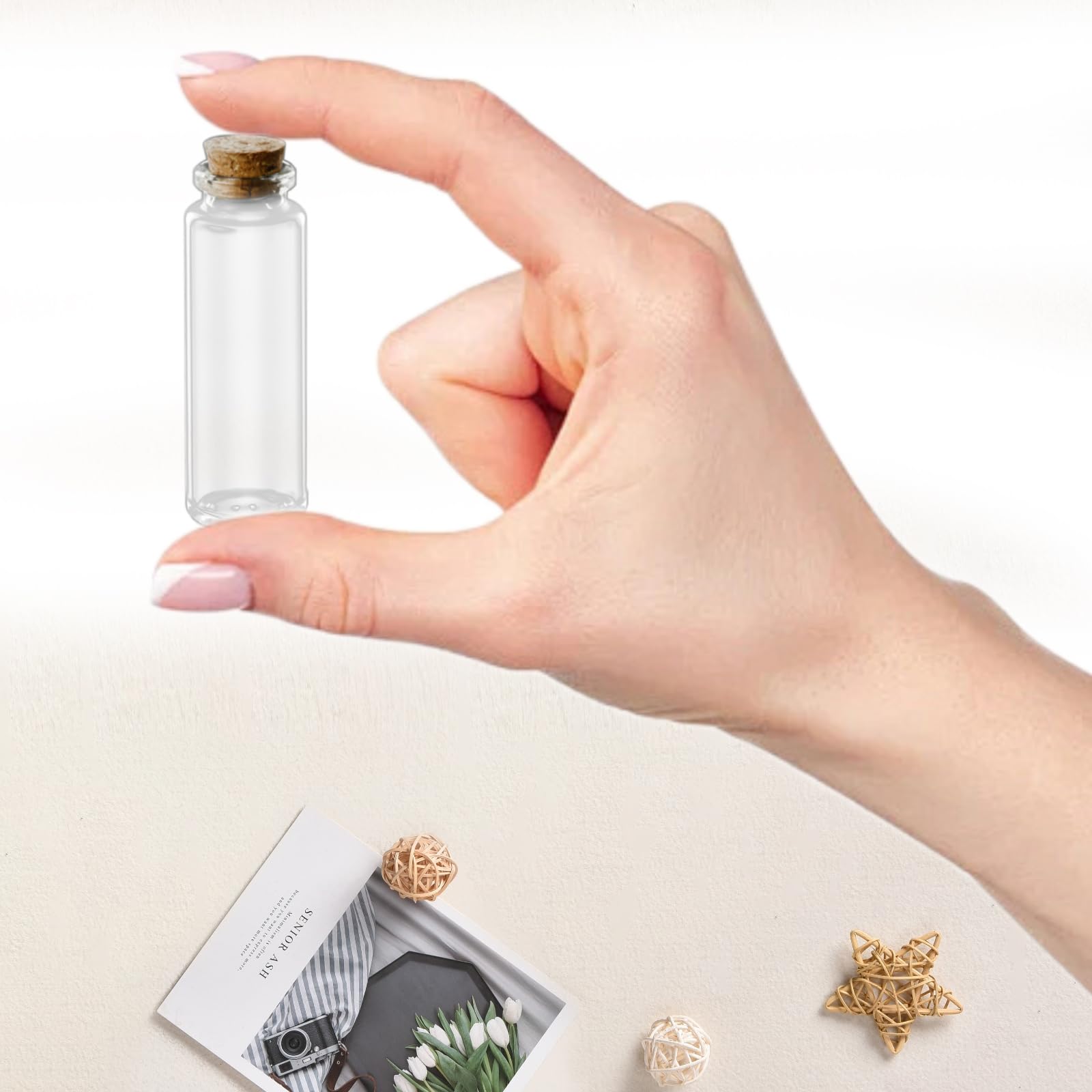 30 mini flaconcini da 10 ml, provette con tappo di sughero, bottiglia di messaggi, 30 corde di canapa, 30 etichette