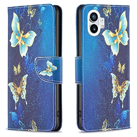 SNCLET for Nothing Phone 1 Case Leather,Premium Folio PU Leather Cover TPU Shockproof Case Kickstand Wallet Card Slots Pocket Magnetic Closure Flip Case For Nothing Phone 1,Blue butterflies Cover