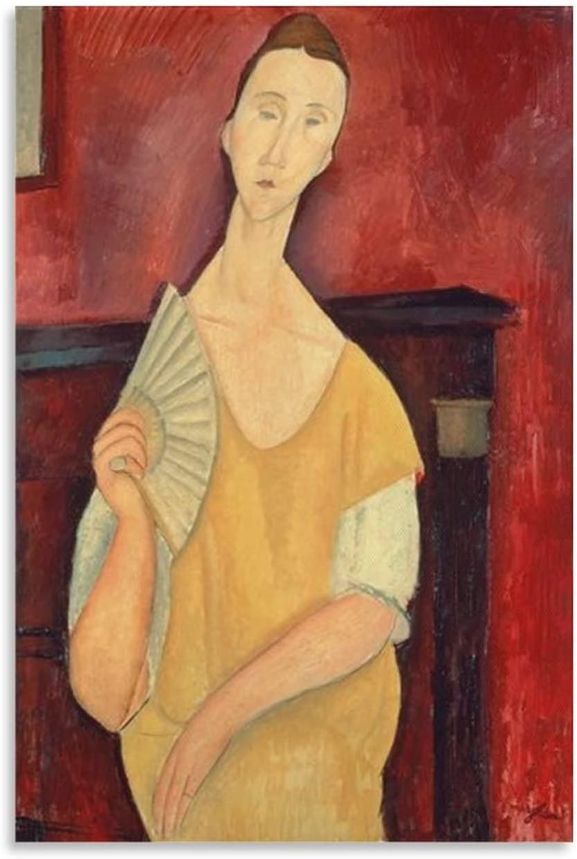 Rikin Liuff Woman with A Fan by Amedeo Modigliani Canvas Poster Art 50x70cm No Frame