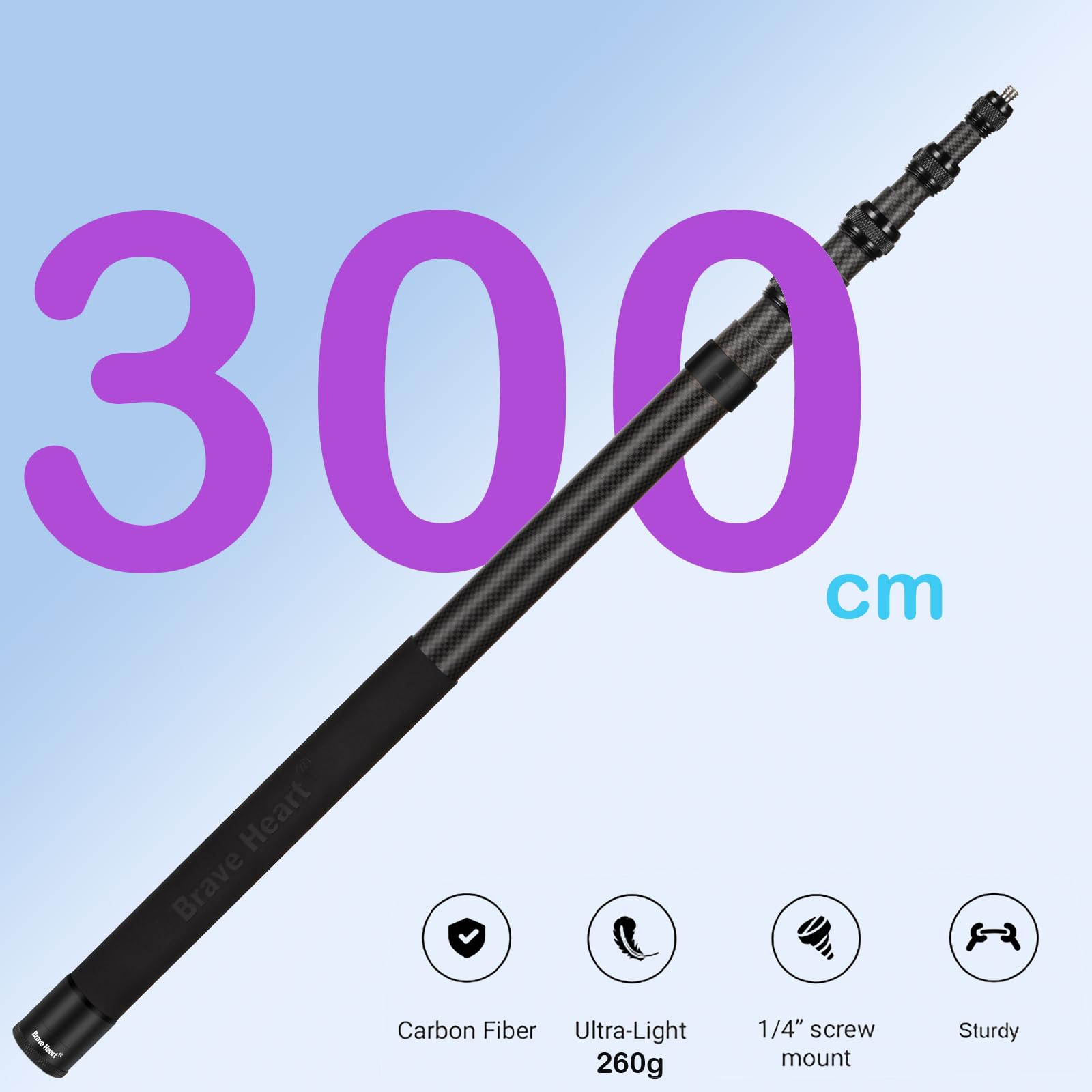 Bastone per selfie da 45 cm esteso a 3 m per insta360 Insta 360 x5 x4 (nero