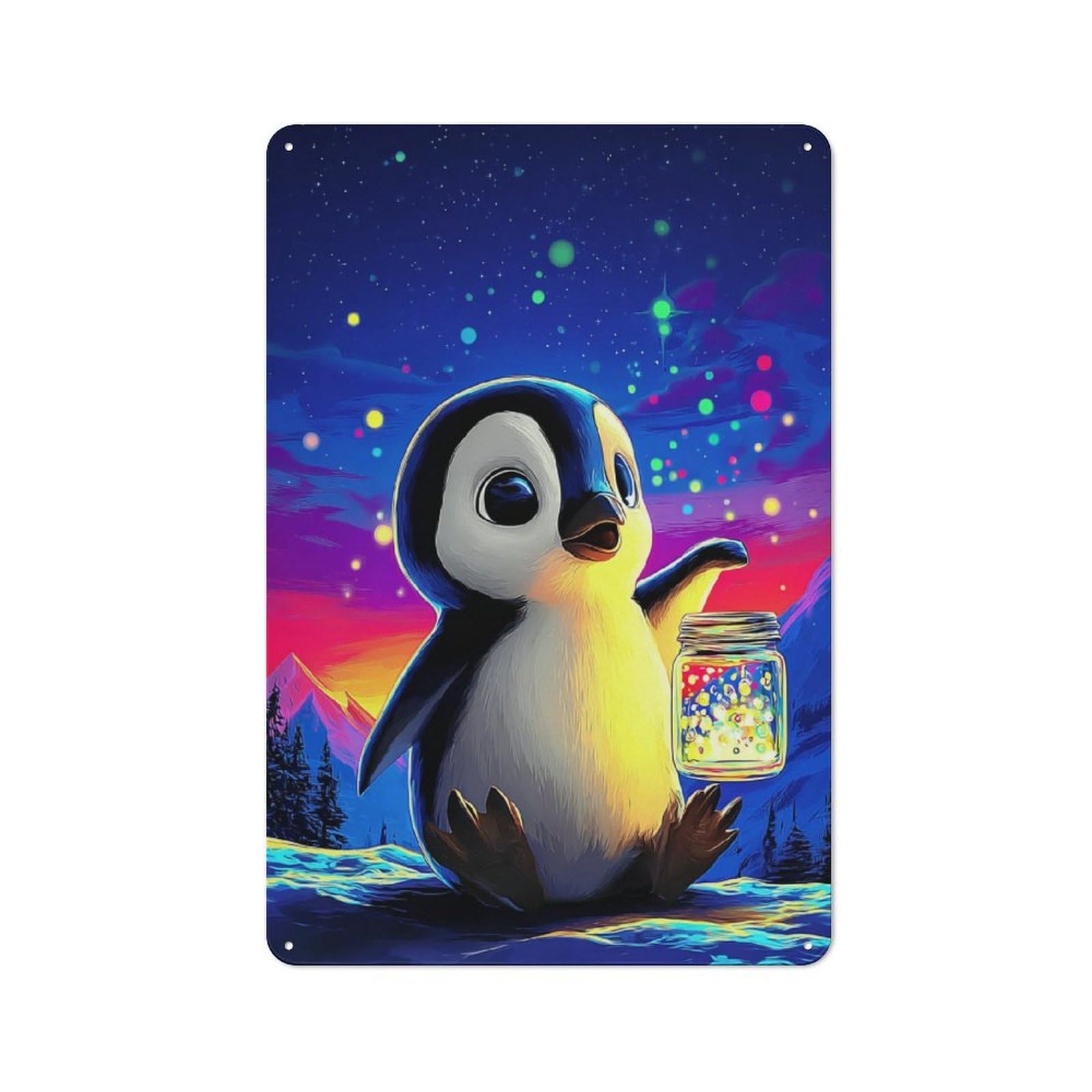 Junmoney Penguin With Glowing Jar -1 Vintage Metal Sign 30X20cm For Bar Or Restaurant, For Vintage Wall Decor Fans, For Living Room And Hallway Decor