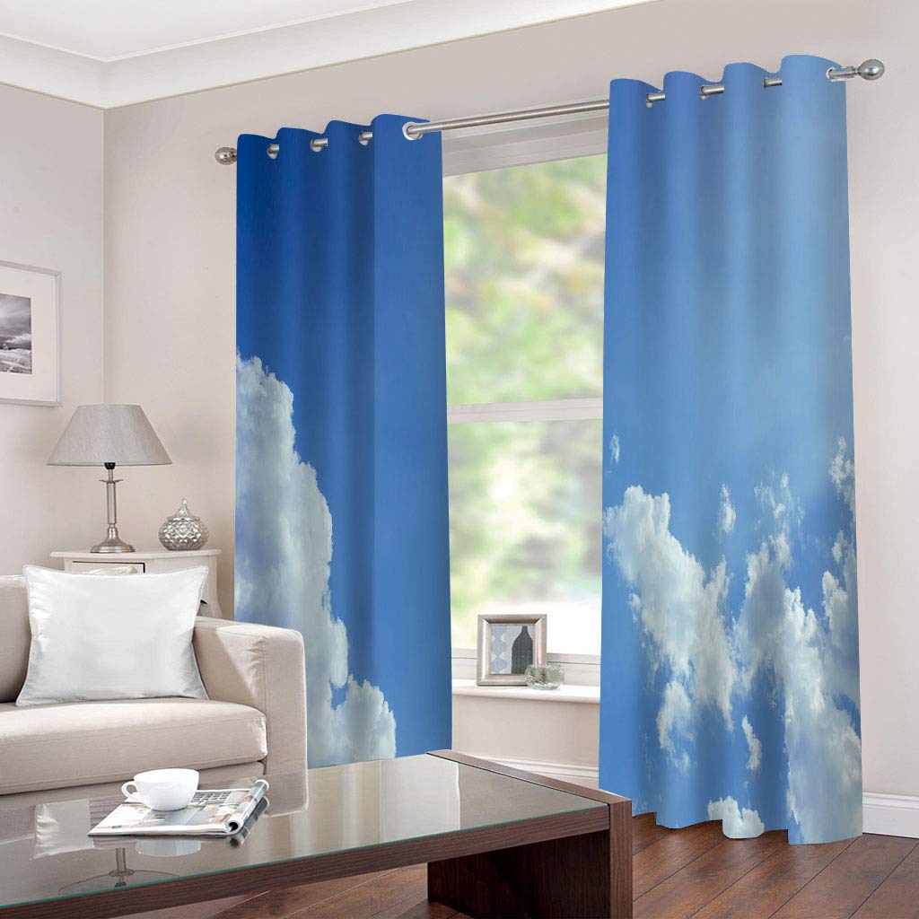Rideaux Et Draperies Intérieurs 3D Ciel Bleu Nuage Blanc Paysage Motif Rideau Occultant À Oeillets Decoration Salon Chambre Maison pour Enfant Adulte 2 Pièces 280x160Cm Design Moderne Imprimé