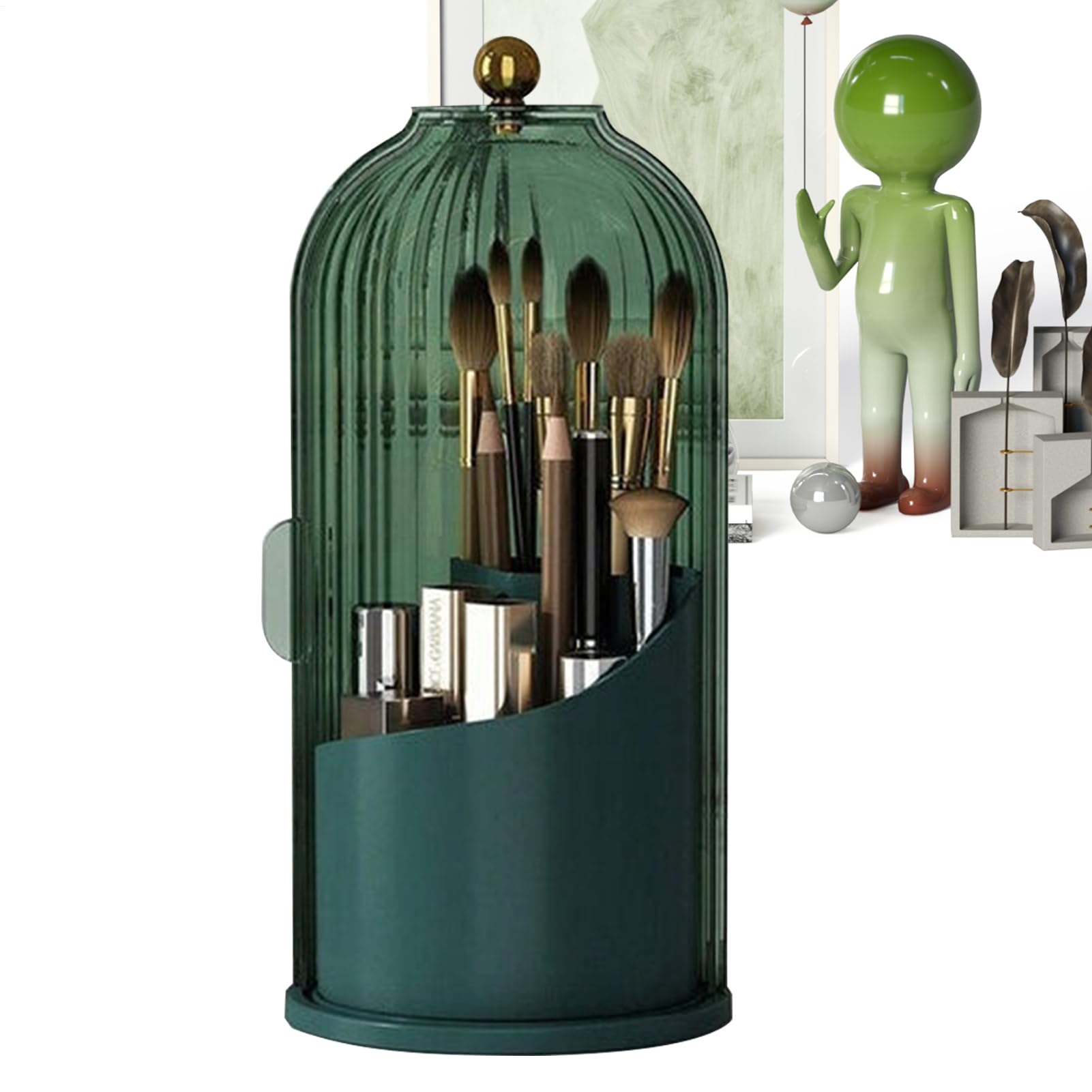 Toothbrush Holder With Sliding Lid, 3 Slots 360° Rotating Bathroom, Makeup Brush Holder For Vanity, Bird Cage Cosmetic Tools Storage Organizer, 360 Degree Rotatable Lipstick Organizer For Desktop