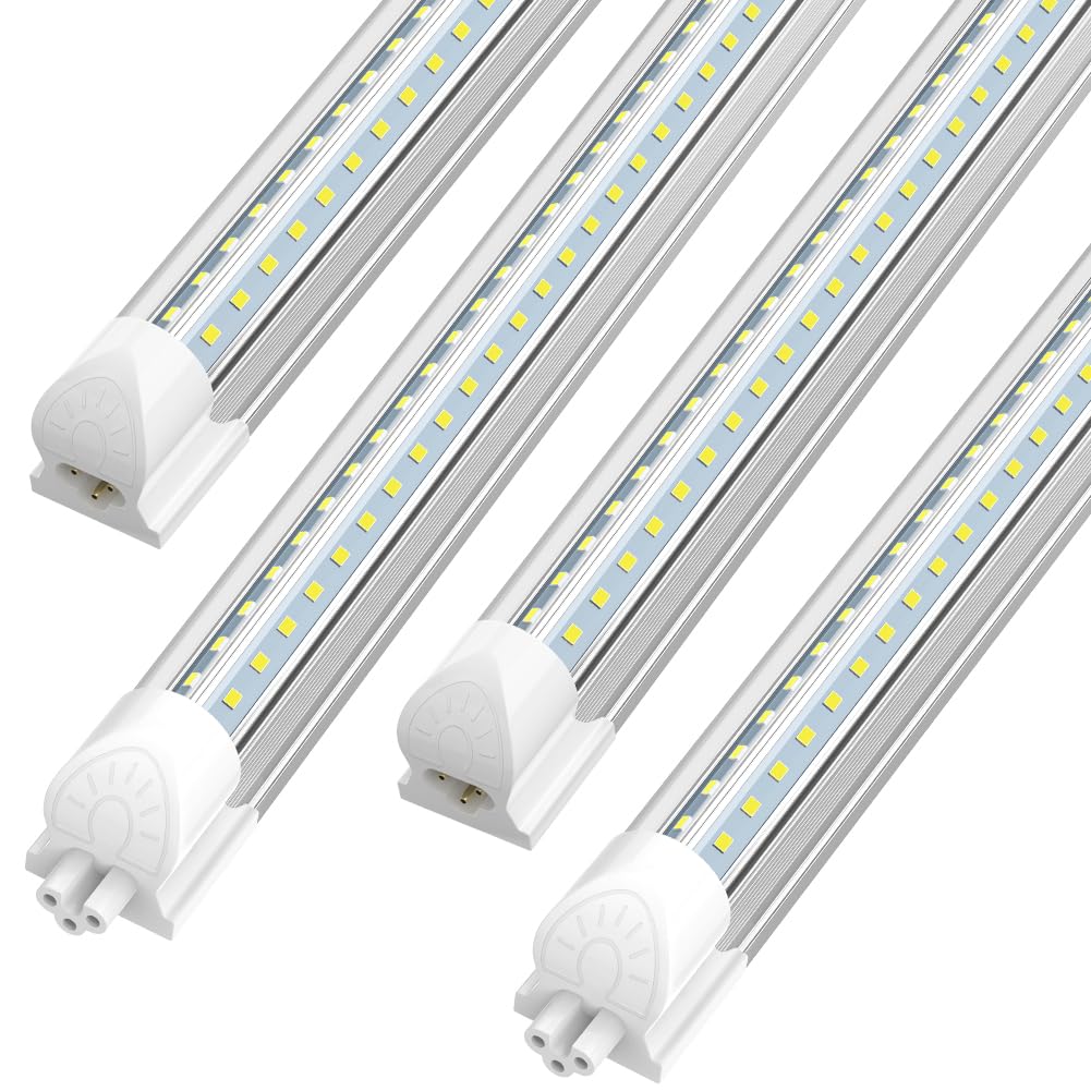 SHOPLED 8FT 100W 15000LM 6000K Cool White High Output Linkable T8 Tube Fixtures, V-Shaped, 8 Foot Lights for Garage, Warehouse, 4 Pack