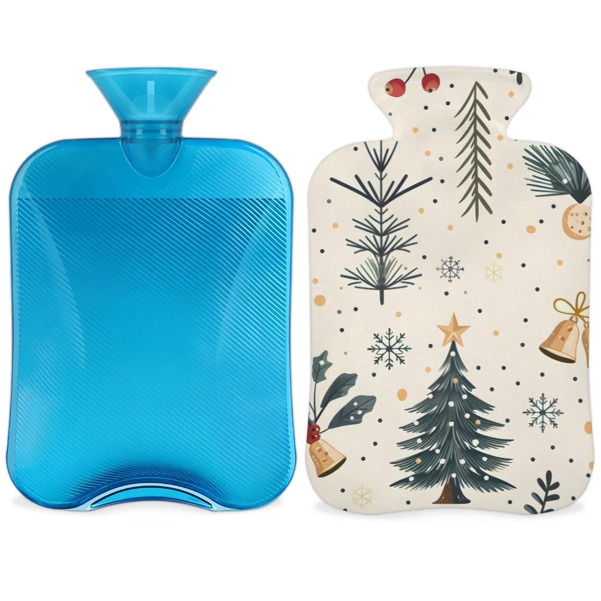 Hot Water Bottle with Soft Cover,2L Colorful Tree Hot Water Bag for Hot and Cold Compress, Hand Feet Warmer, Retro Tree Rubber Hot or Cold Water Bottle Halloween Christmas Decorations