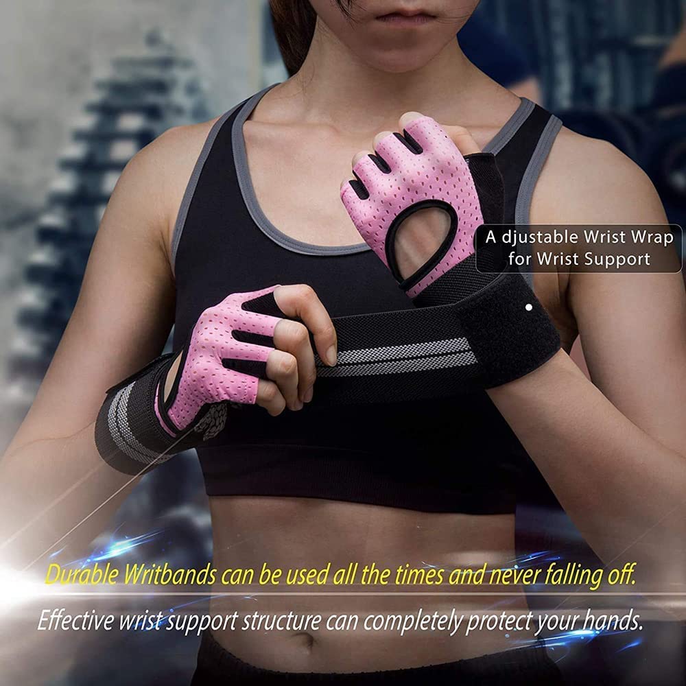 Guantes de entrenamiento sin dedos para hombres y mujeres, guantes de levantamiento de pesas con muñequeras, soporte para entrenamiento de gimnasio, protección completa de la palma (color: azul