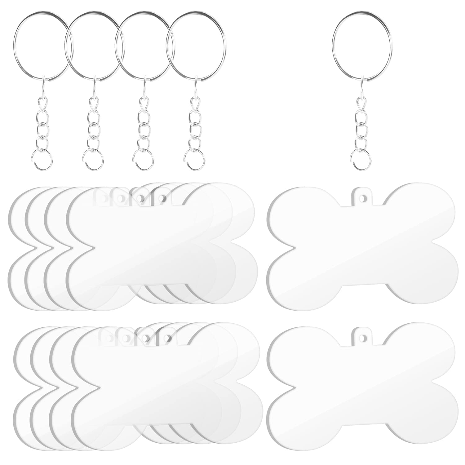 KKC HOME ACCENTS 30 Pcs Acrylic Dog Bone Keychains Blank Clear Bone Shape Transparent Blanks DIY Keychain for DIY Crafts Projects