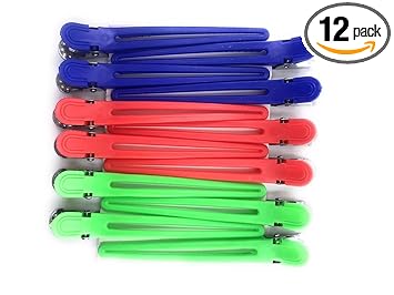 Professional Salon Hair Styling Steel Silver Section Clips Duck Bill Clips, 3.5 Inches Rustproof Metal Alligator Curl Clips with Holes for Hair Styling for Women, (Multicolor) (Pack of 12)