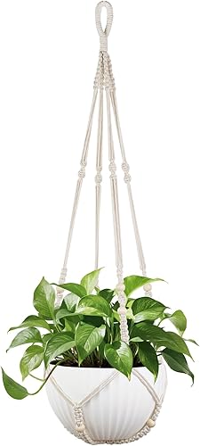 Miniatura 7 de Mkono Colgador de macramé de 43 pulgadas para macetas de hasta 12 pulgadas, soporte para plantas colgantes extra largo, sin borlas, cesta colgante