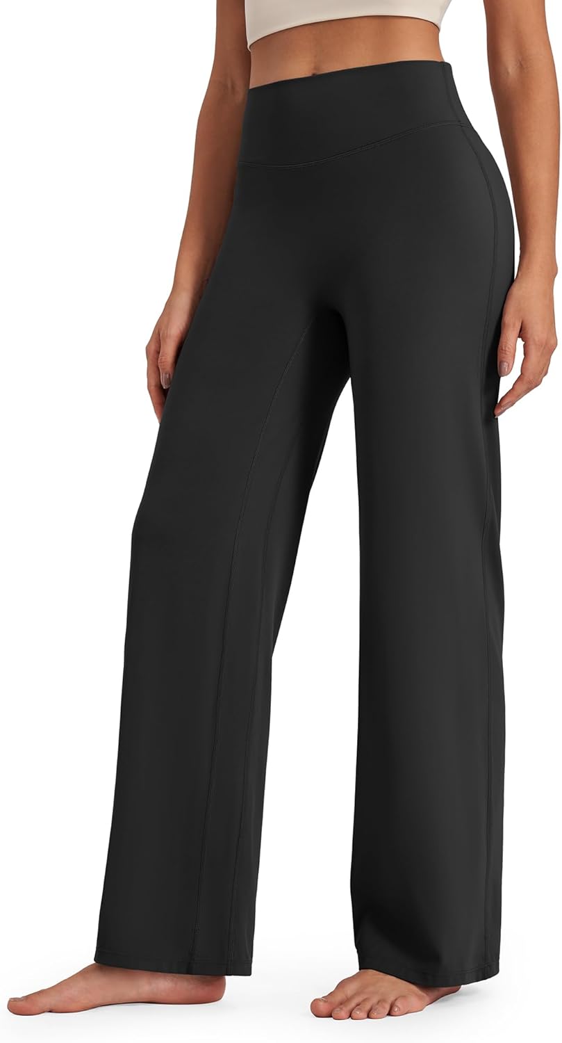 G4Free BareFeel No Front Seam Straight Leggings for Women High Waisted Wide Leg Yoga Pants 29"/31"/33"