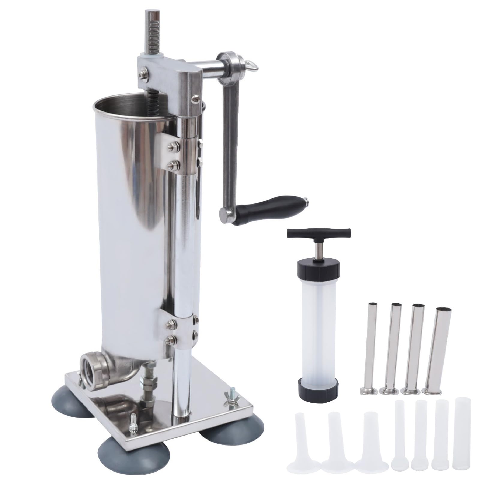 Manual Sausage Stuffer Machine 6lbs Stainless Steel Vertical Sausage Maker Sausage Filling Machine with 7 PE Tubes&4 Stainless Steel Tubes Sausage Make Machine for Commercial and Household Use