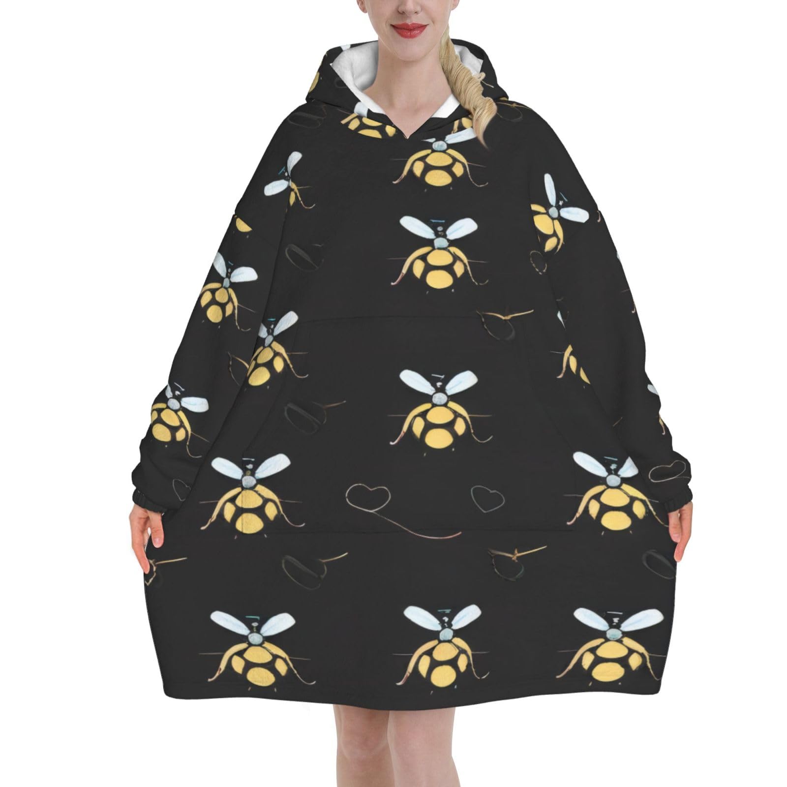 Gmsghjhdr Unisex 3 D Graphic Bumble Bees Print Oversized Blanket Hoodie Sweatshirt, Wearable Flannel Blanket Hoodies For Women And Men, Super Soft And Warm Cozy With Big Pockets