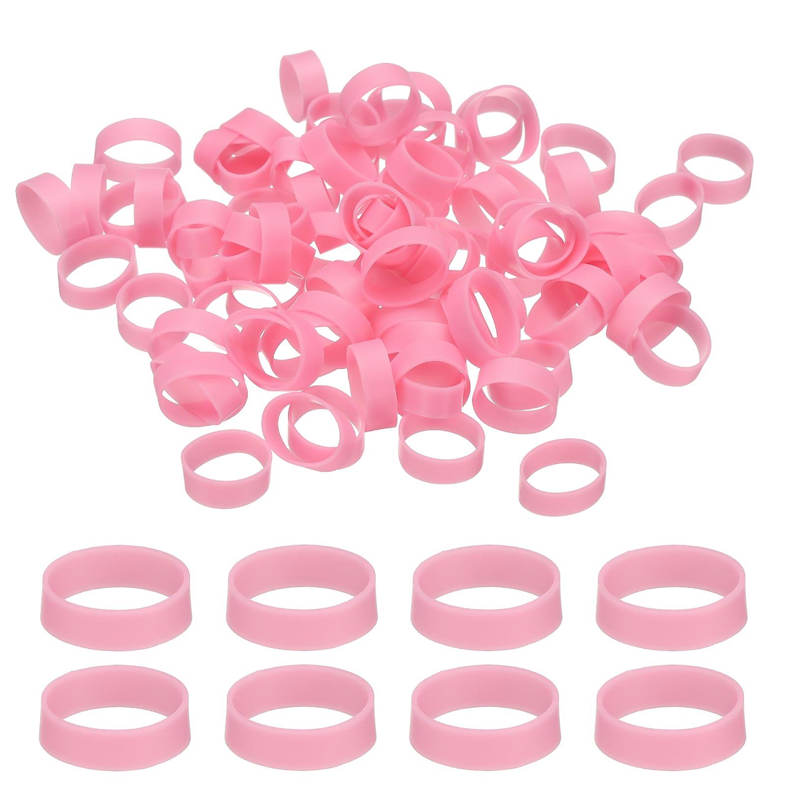 PATIKIL 250Pcs Silicone Cable Ties, 12mm Heavy Duty Small Strong Rubber Bands Silicone Rubber Bands for Cord Management Home Office Organization, Pink(19x5x0.6mm)