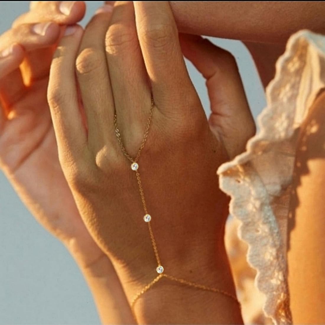 Listine Hand Chain Bracelet 14K Gold Plated Ring Bracelet Hand Chain Trendy Stuff for Women Dainty Hand Bracelets with Finger Ring Hand Jewelry for Women: K