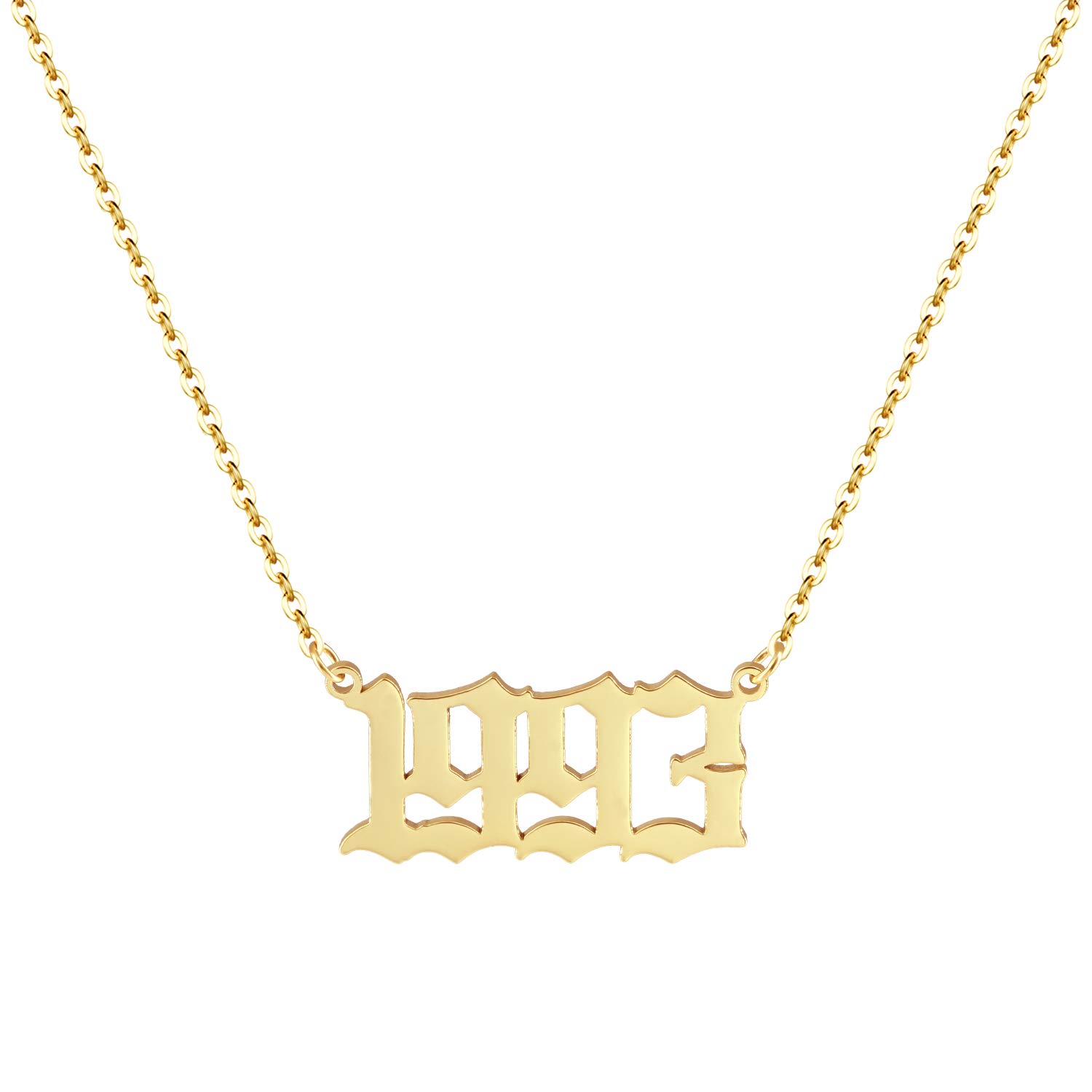 Birth Year Necklace 18K Gold Plated Birth Year Number Pendant Necklace Stainless Steel Birthday Year Necklace for Women,1970-2024
