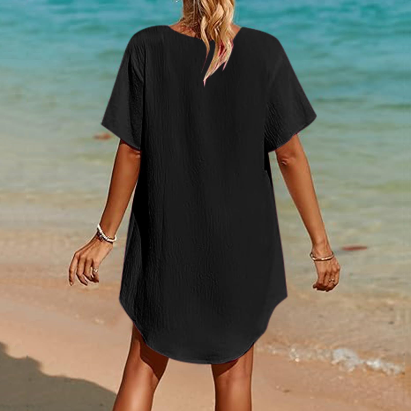 Vestido de playa para mujer, bikini de verano, cubierta pareos, vestido de playa, túnica, poncho de playa, blusa de playa, túnica de verano, vacaciones de verano, camisa de playa