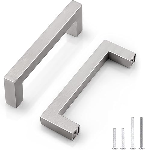 Manijas Probrico de acero inoxidable de 12 pulgada para puerta de armario de cocina, cuadradas, níquel satinado, centro de orificios de 3.78